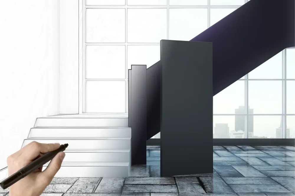 Hand sketch transforming into 3D modern space illustrating smart home installation timeline and planning process for Lifestyle Electronics projects