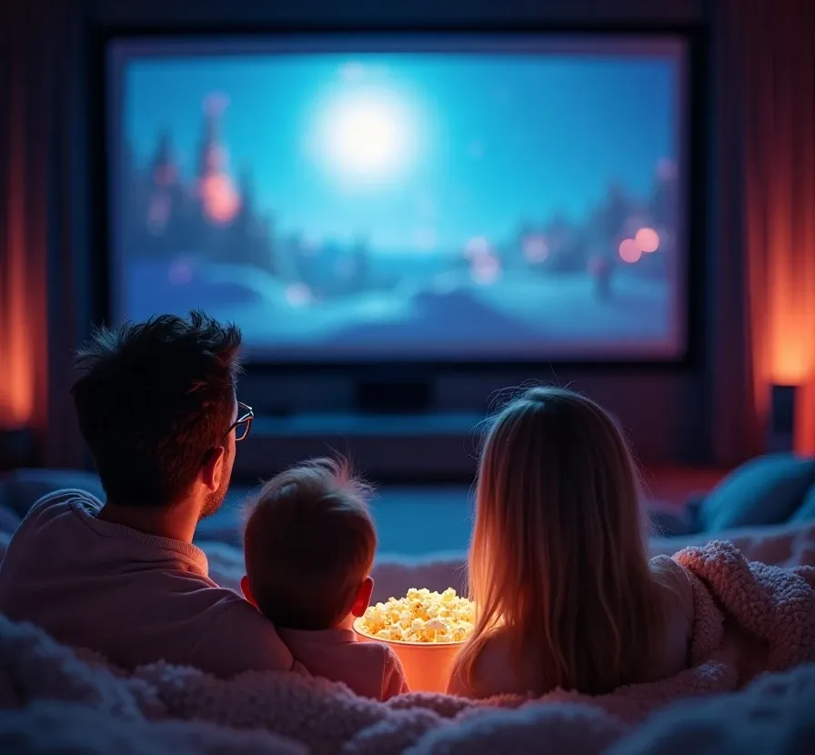 Family enjoying Deer Valley custom home theater with luxury seating, acoustic paneling, and immersive high-end entertainment setup
